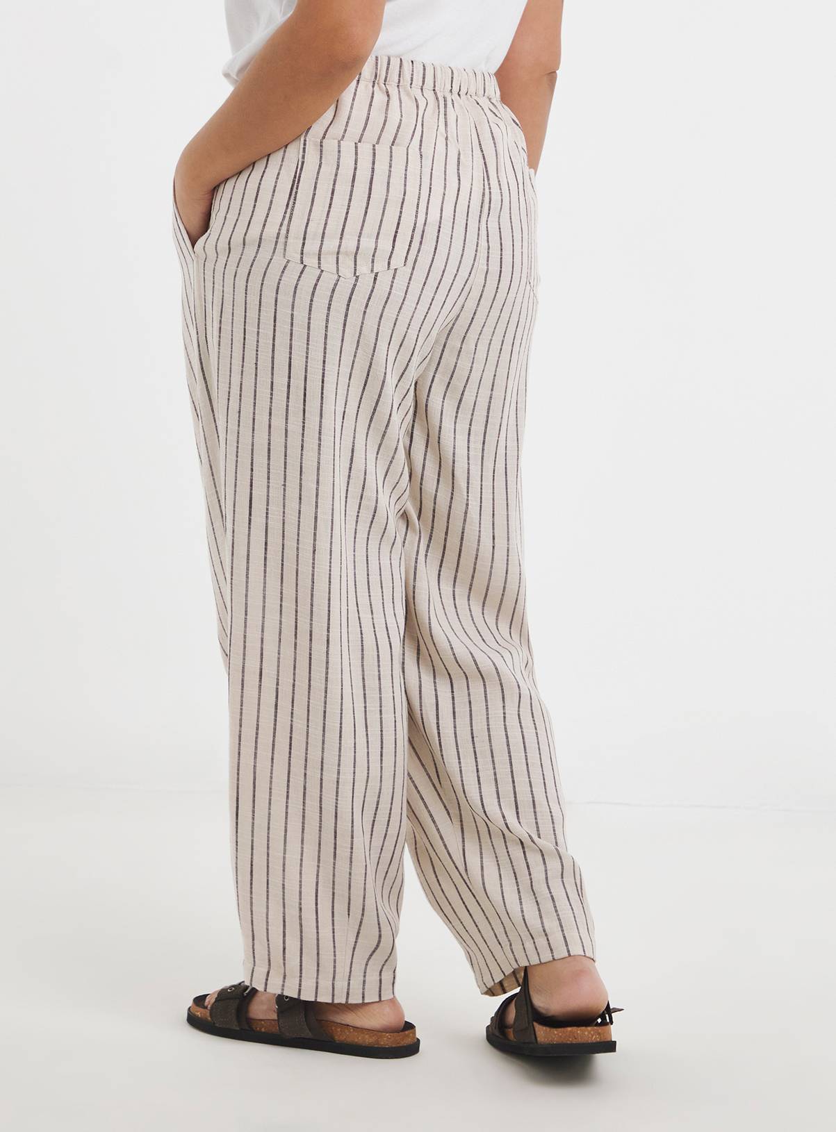 SIMPLY BE Neutral Stripe Barrel Trouser With Linen 14 - Image 2